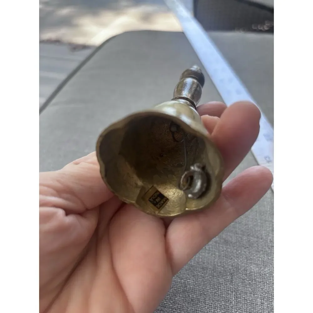 Vintage Solid Brass Hand Bell with Black Wooden Handle for School Teacher Bell